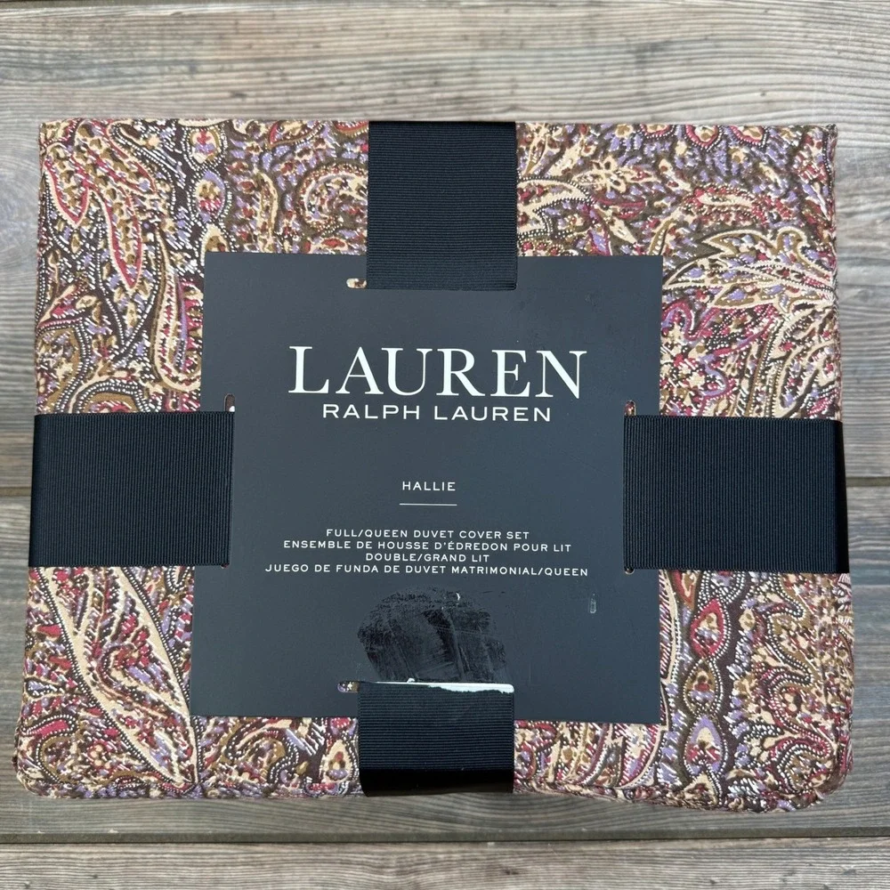 Ralph‎ Lauren Hallie Full/Queen Duvet Cover Set Tan Burgundy Paisley 3pc NEW