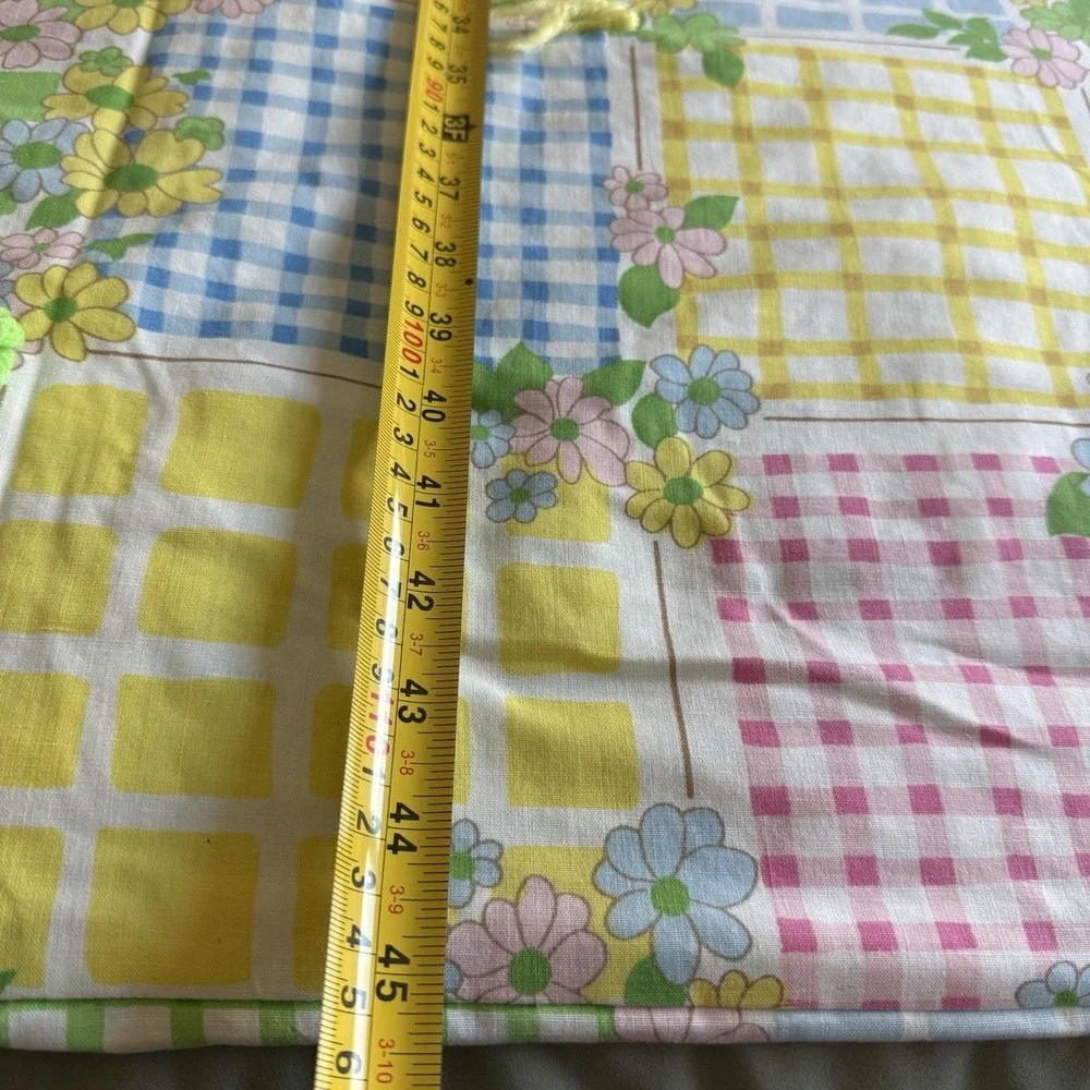 Vintage Quilt Blanket 65x45 Floral Gingham Patchwork Tied Pastel Nursery Retro