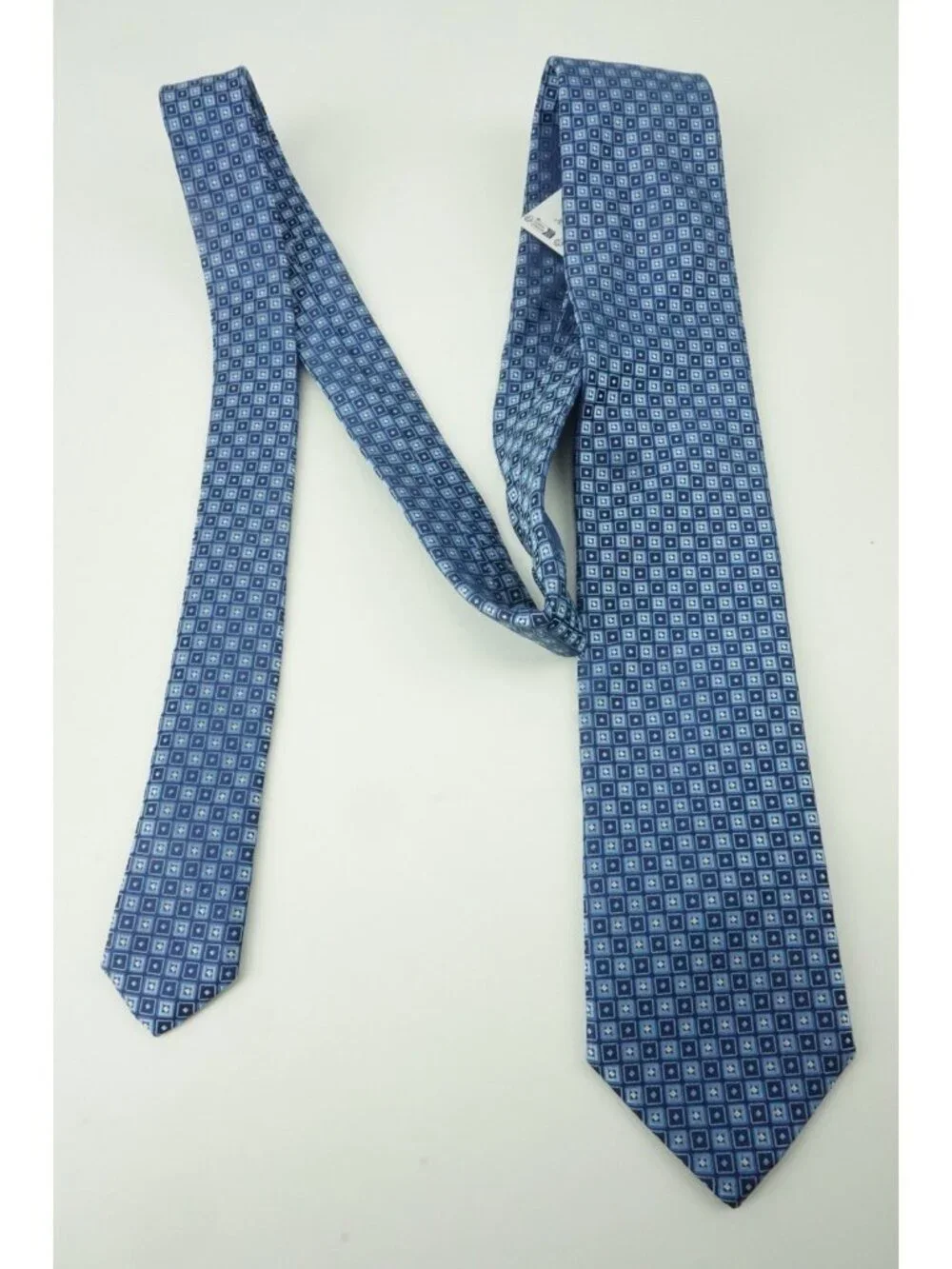 Eton Navy Sky Blue Woven Geometric 100% Silk Tie Brand New With Tags
