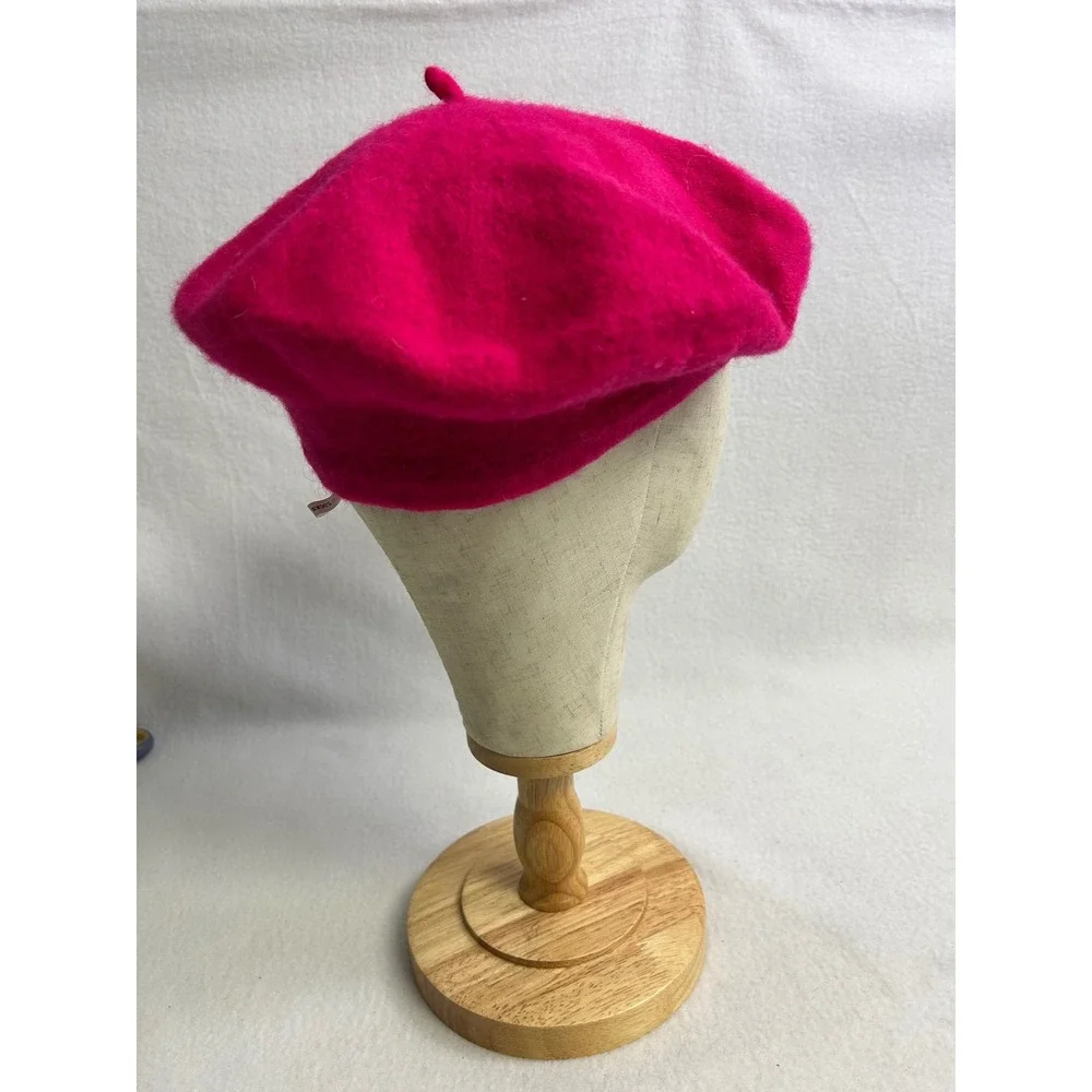 French Chic Parisian Hat To Socks Womens OS Hot Pink Wool Blend Classic Beret