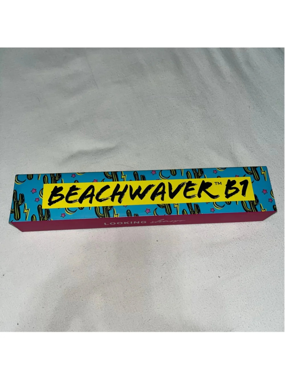 Beachwaver B1 Rotating Curling Iron Turquoise Cactus Print 1” Barrel New