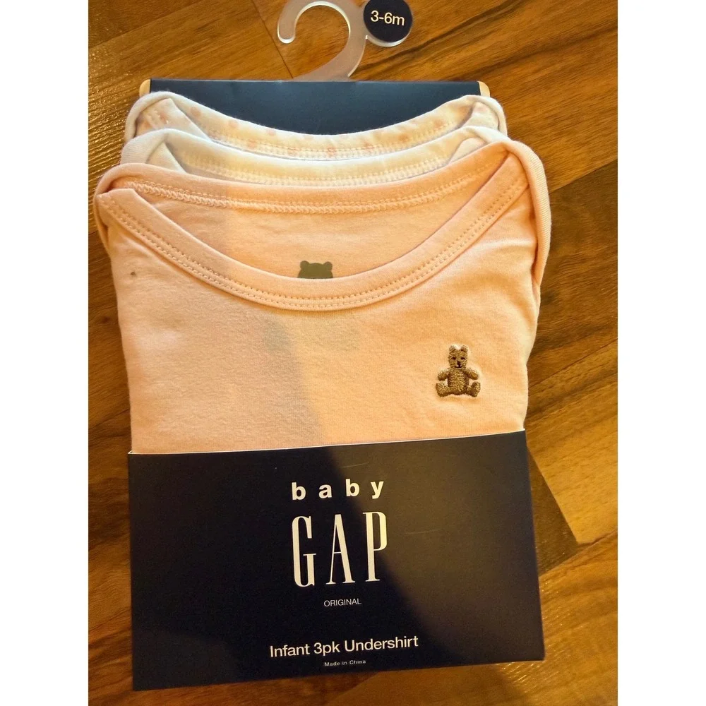 Baby GAP Bodysuits Infant 3-6M Pink White polka dot NWT 3pk Bear‎ Undershirts