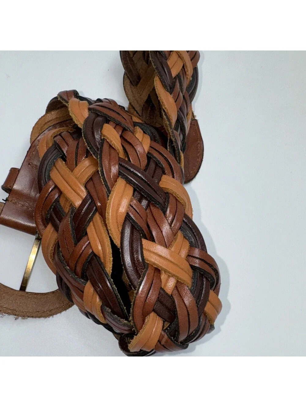 Forenza 3 Tone Brown Beige Tan Braided Leather Belt 2