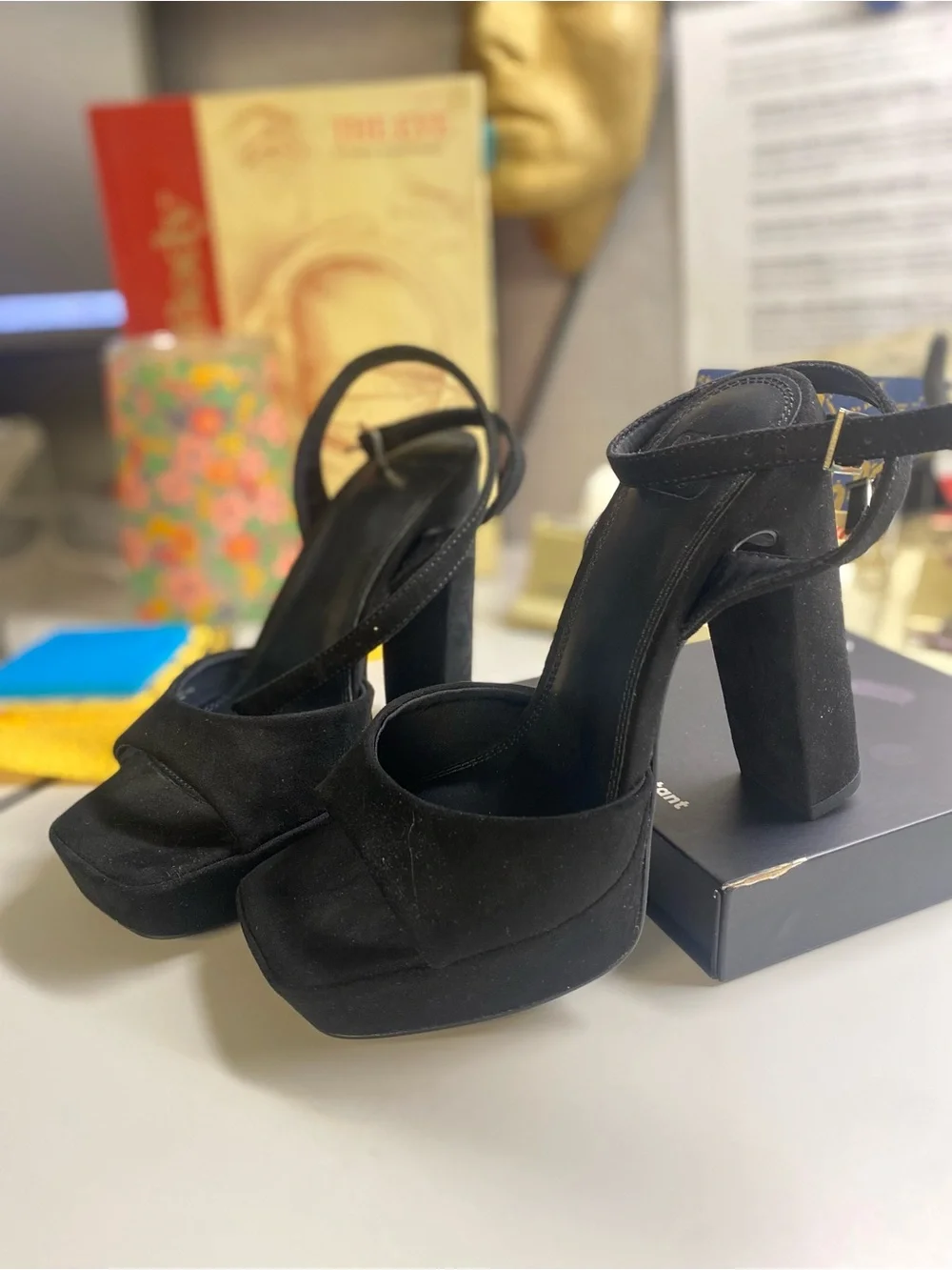 ASOS Design Collection: Black Suede Strappy Block Heel Sandals