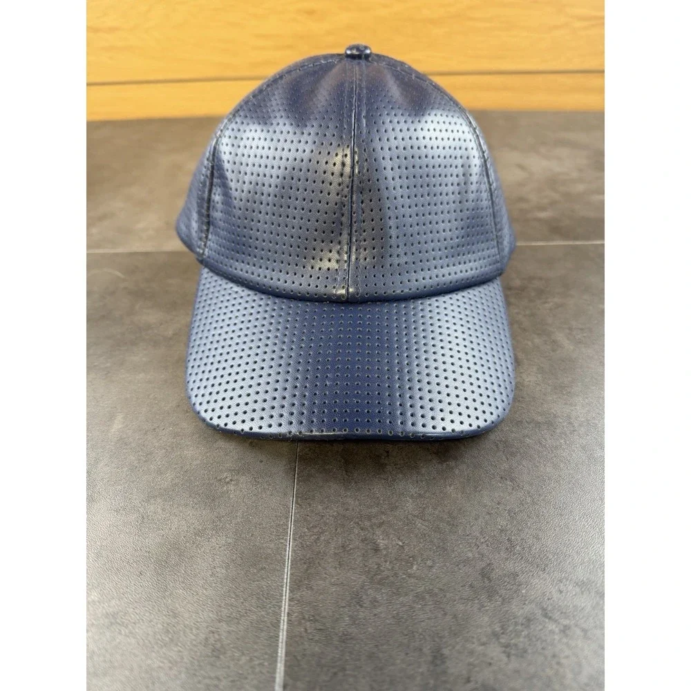 D & Y Navy Faux Leather Perforated Baseball Adjustable Hat NWT