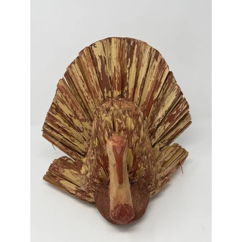 Turkey Tabletop Centerpiece Decor Decoration Made from Wood & Reed 13