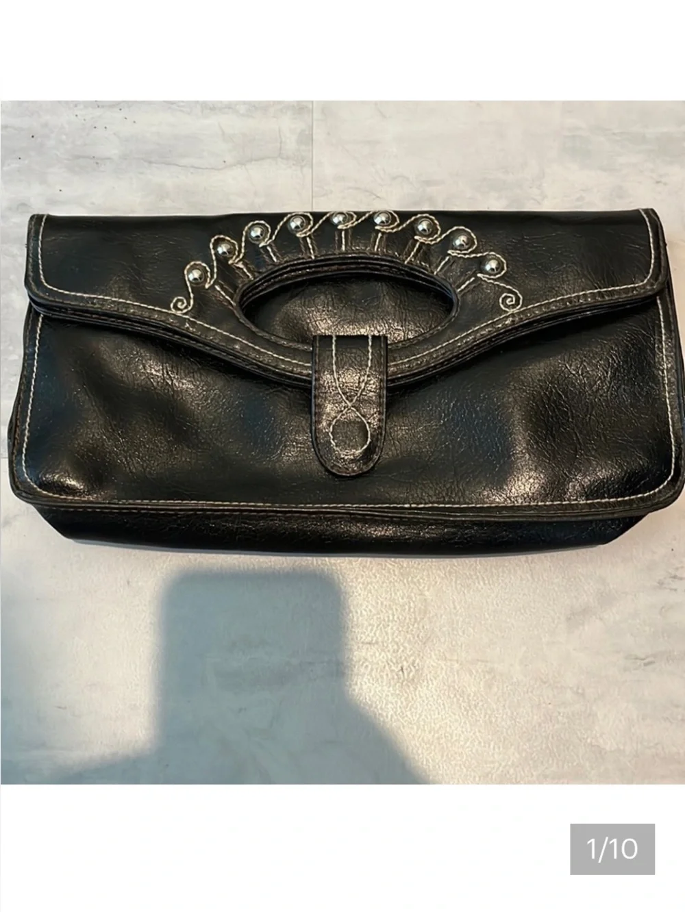 Worthington genuine leather handbag EUC black/ silver accents 11.5”x 6”x 2”