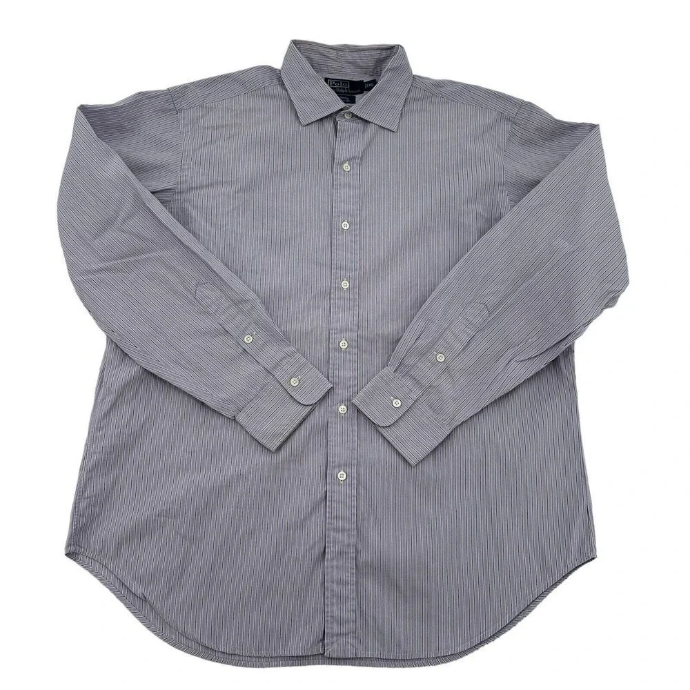 Polo Ralph Lauren Stanton Classic Fit Shirt Purple White Striped L/S Mens XL