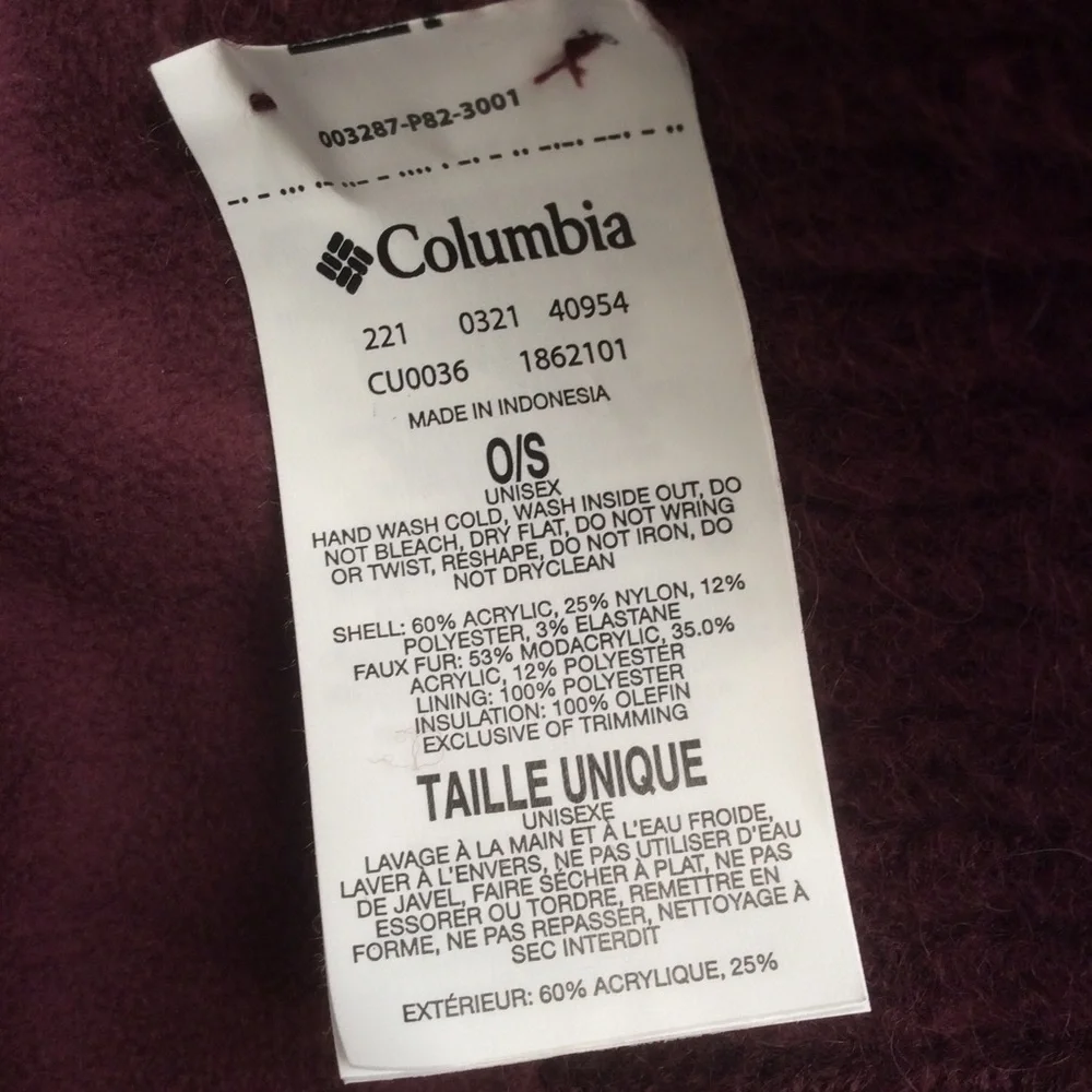 Columbia instructions soft fibers