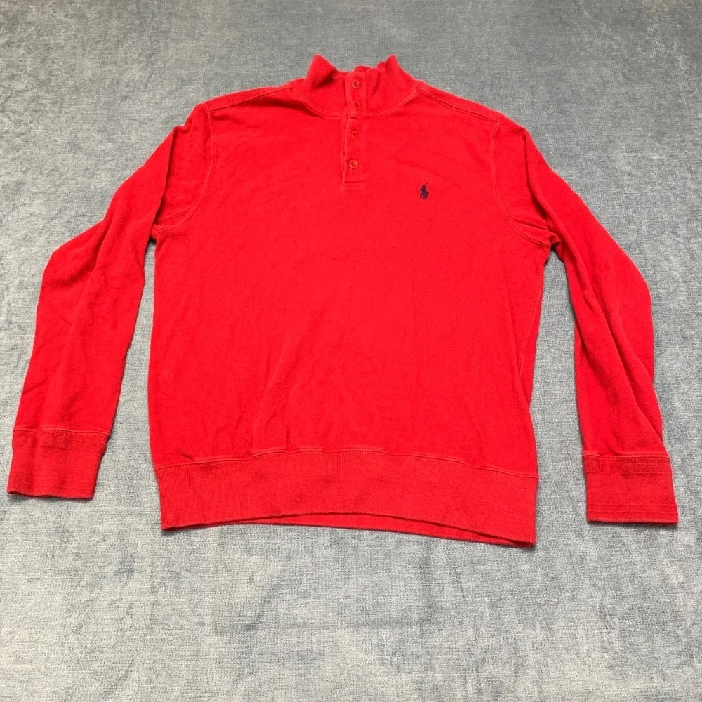 Polo by Ralph Lauren Sweater Mens Large Red Cotton Pony Logo Mock Neck Winter
