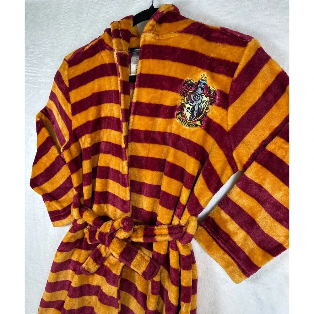 Harry Potter Gryffindor Robe Girls L 10/12 Gold Maroon Striped Hooded Fleece
