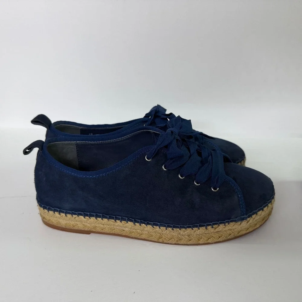 Brooks Brothers Navy Blue Suede Espadrille Sneakers Lace Up Flats Women 7.5