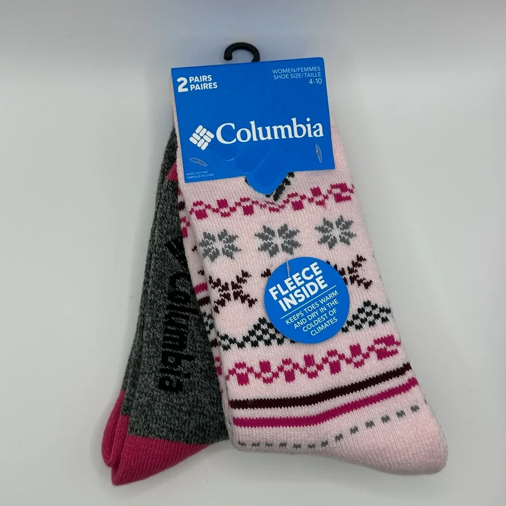 Columbia Fleece Lined Socks Women Size 4-10‎ Pink Grey 2-Pack NWT