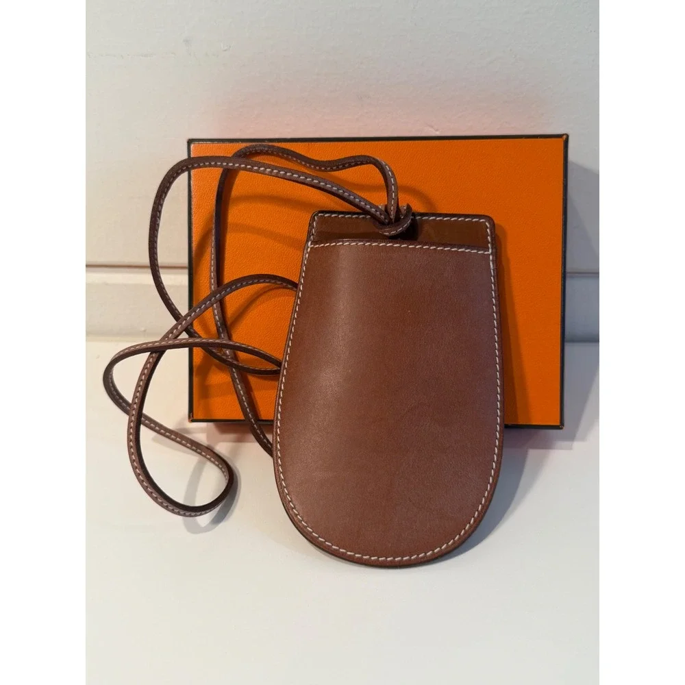 Hermes In-the-Loop Phone Holder Brown Leather Neck Strap Case Made‎ in France