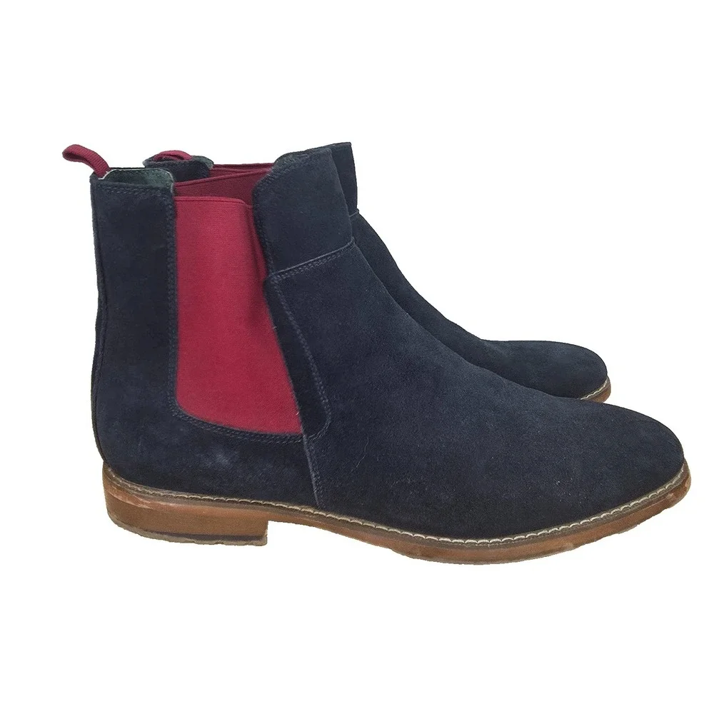 Todd Welsh Chelsea Boots Mens 14 Suede‎ Navy Blue Red Elastic Ankle Pull On
