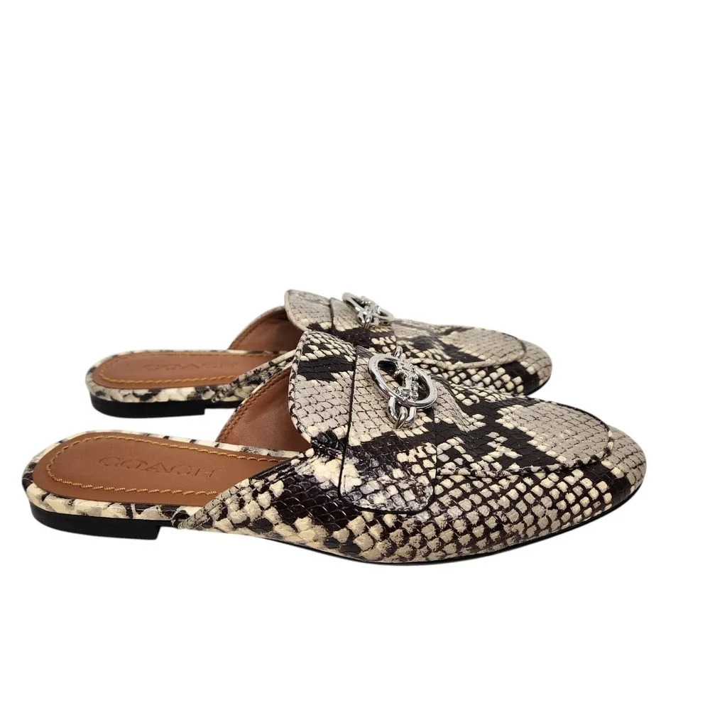 COACH Scotty Python Shoes Womens 6 Beige Snake Leather Loafer Mules Slip‎ On