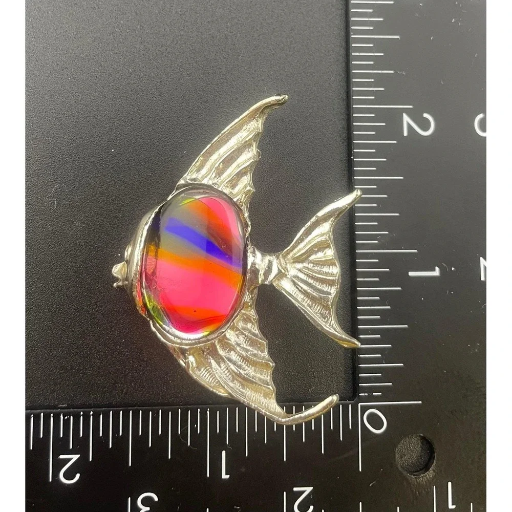 Lot of 9 Silver Tone‎ Fish Brooch Components Rainbow Art Glass Designer Ready