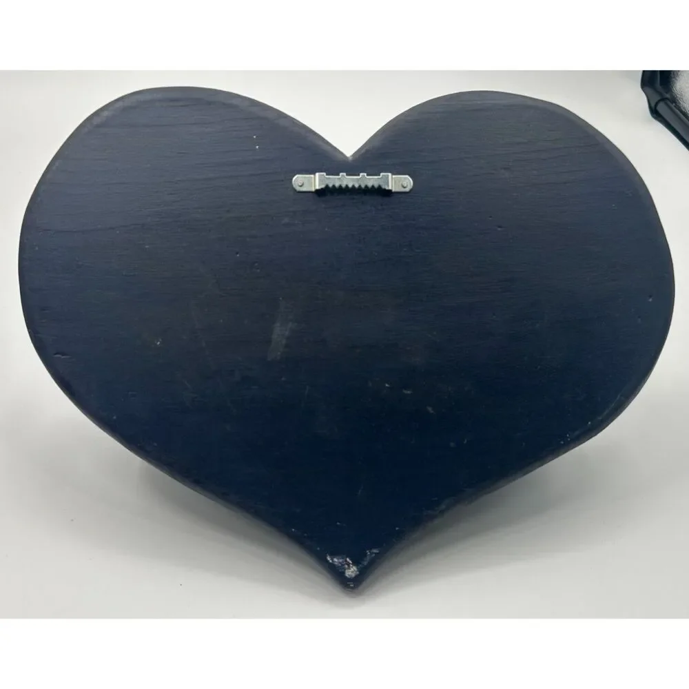 Vintage Blue Wooden Heart Cottagecore Trinket Shelf Wall Farmhouse