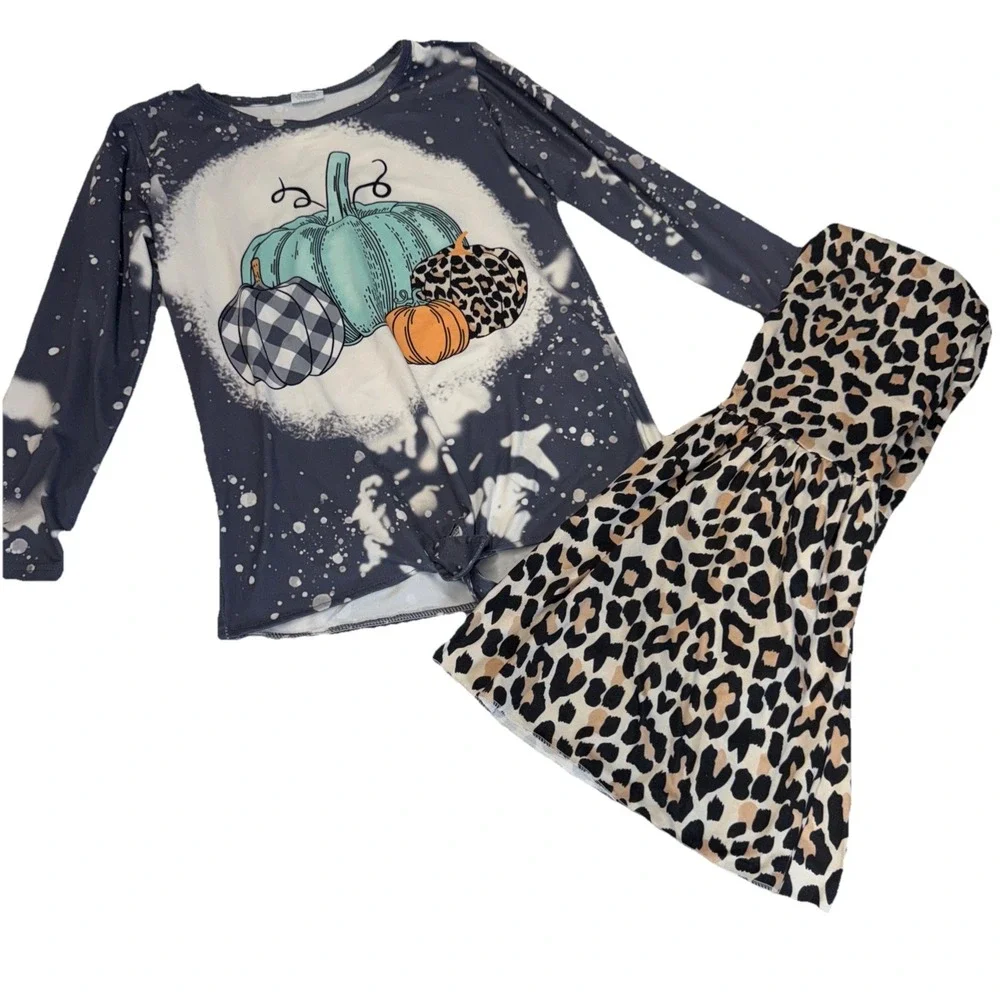 Girls Fall Outfit Cheeta Pumpkin Size 5T (10-12) Pants Set‎