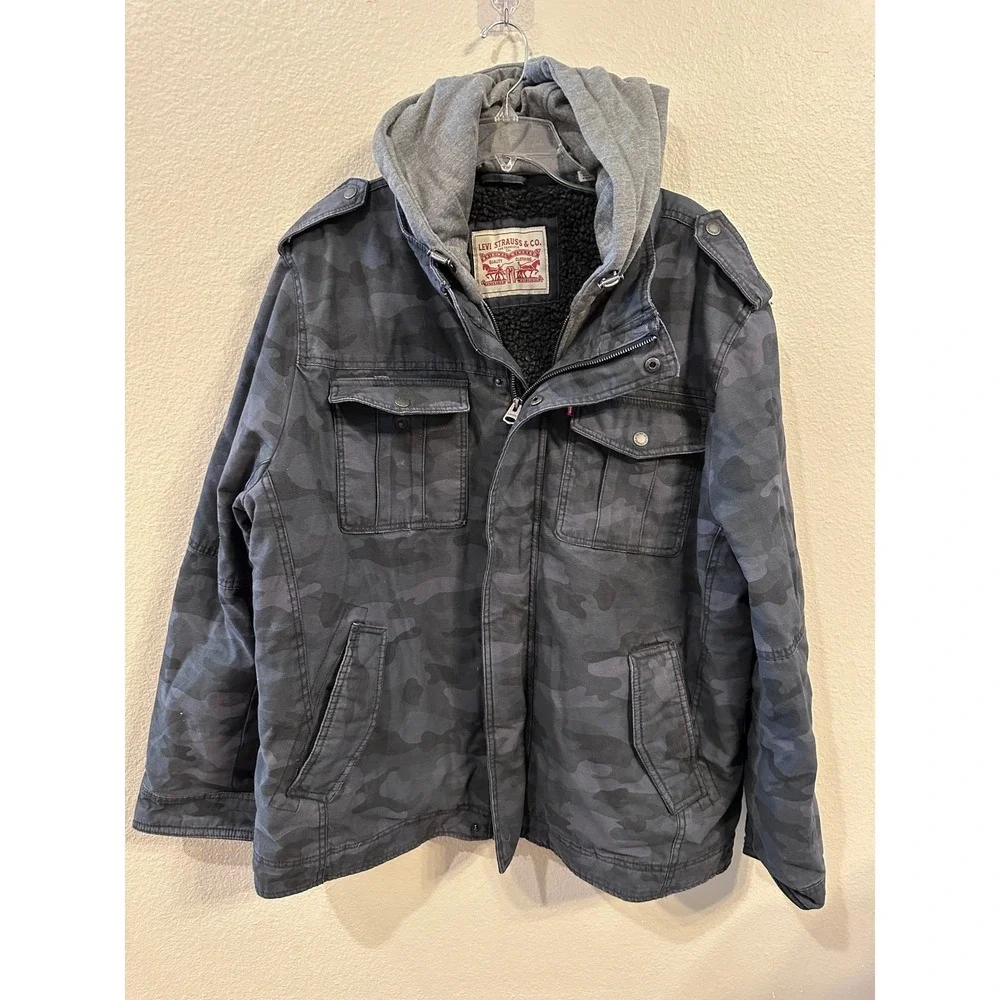 Levi's‎ Camo Print Hooded Military Jacket Sherpa Lined XXL