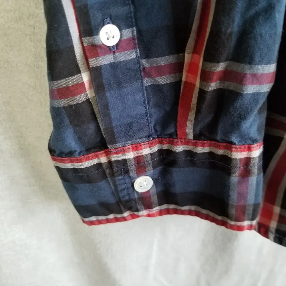 Levi's Men's Button Up Shirt 2XL Red Plaid Modern Fit Pocket Long Sleeve Check‎
