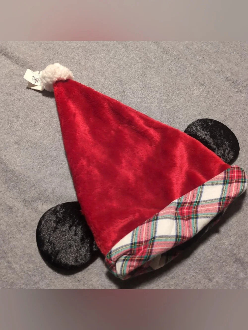 NWT Disney Parks Mickey Mouse Plush Santa Hat with Plaid Brim & Ears Christmas