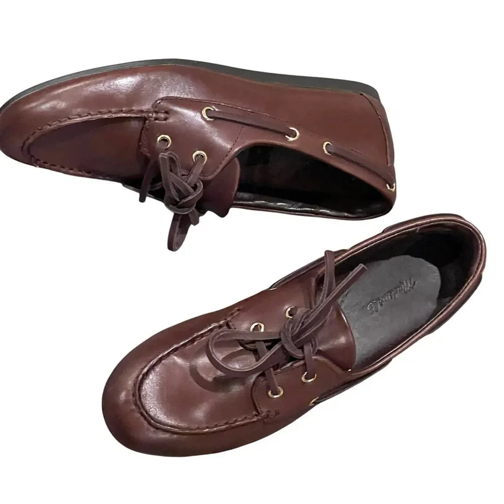 Madewell Women's The Jamie Boat Shoes Comfort Leather Cherry Wood Size 7 NWOB