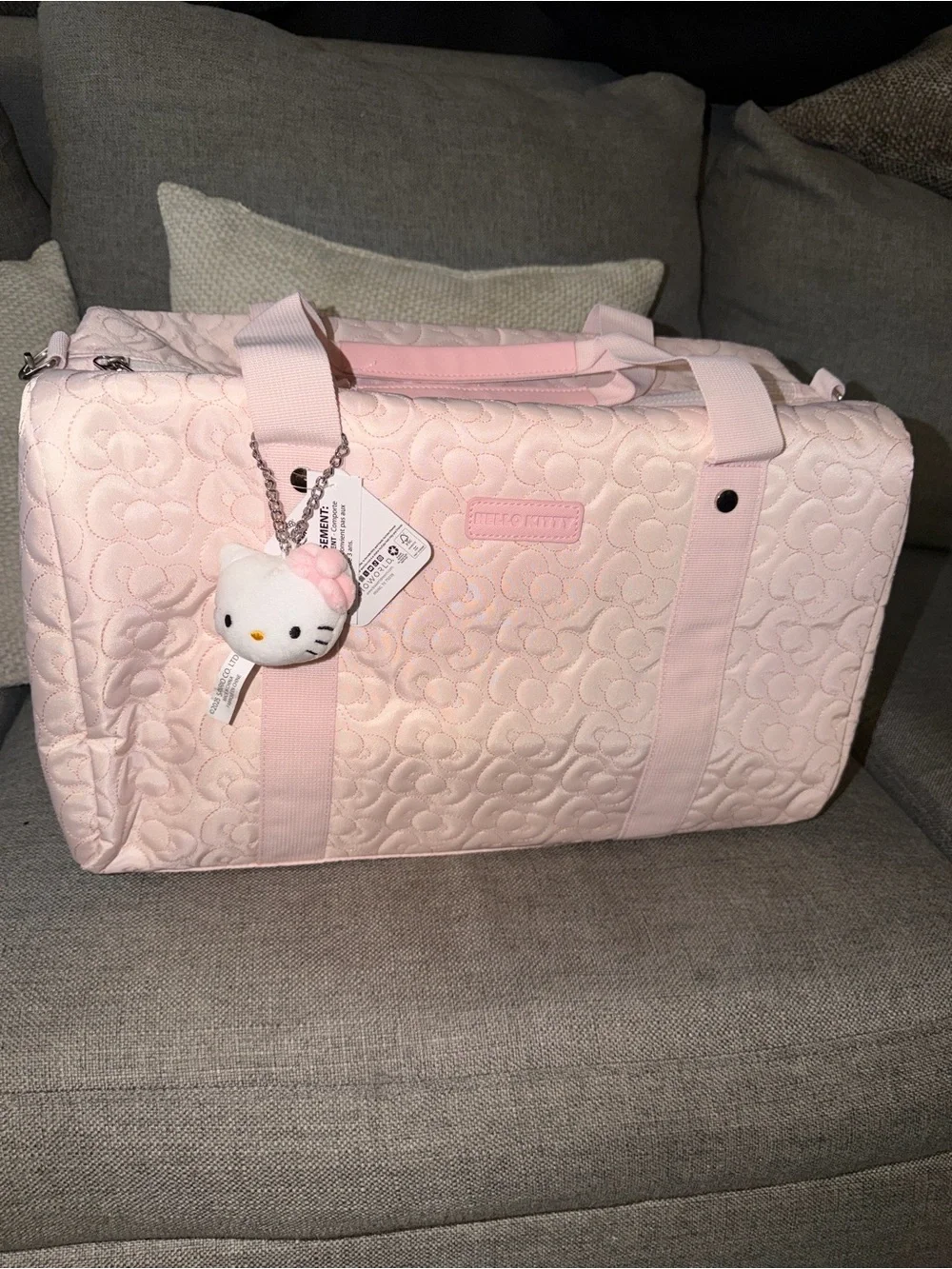 Hello Kitty Light Pink Quilted Tote with Plush Charm