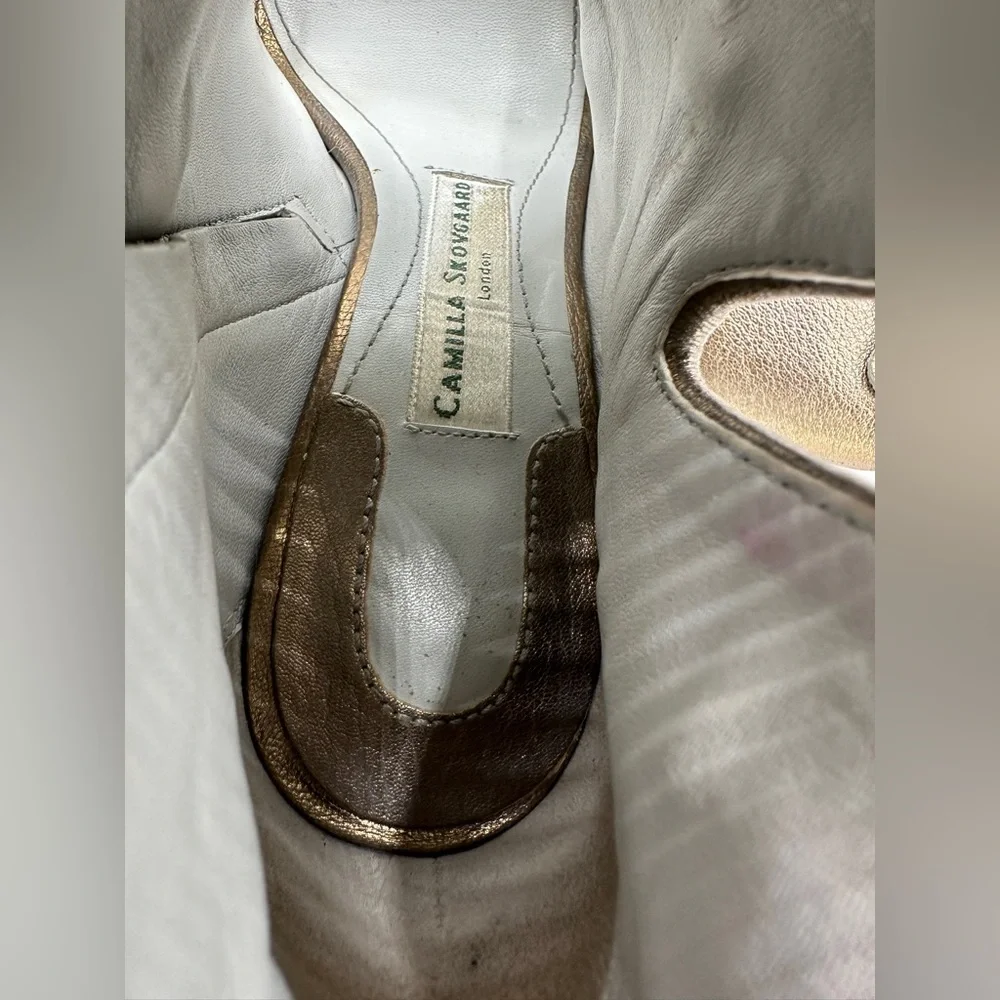 Camilla Skovgaard Peep-Toe Booties size 38 US 8‎ Gold like NEW