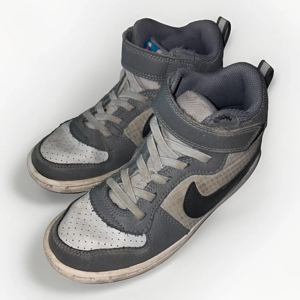 Nike Boys Court Borough Mid 870026-009 Gray White Lace-Up Sneaker Shoes Size 13C