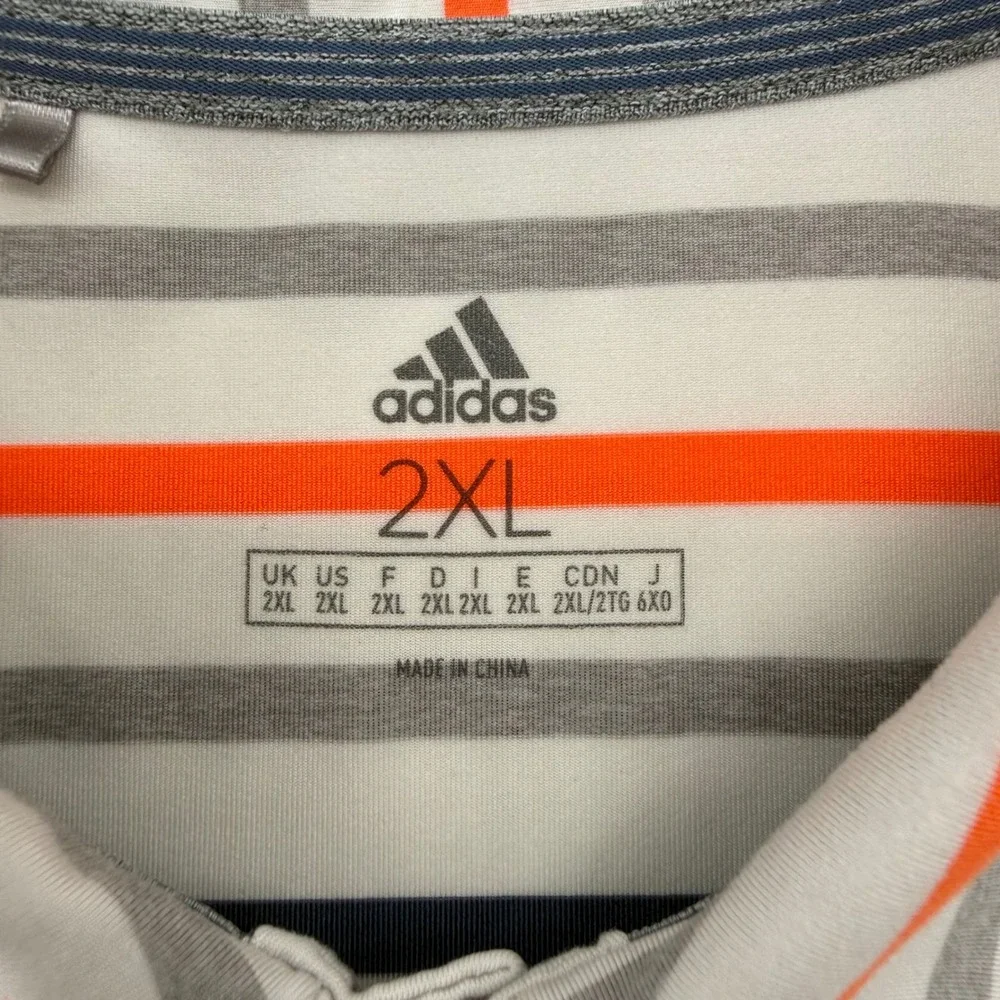 Adidas Polo Shirt Men 2XL White Orange Striped Golf Performance‎ Short Sleeve