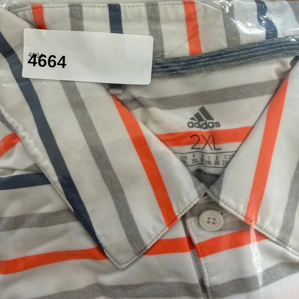Adidas Polo Shirt Men 2XL White Orange Striped Golf Performance‎ Short Sleeve