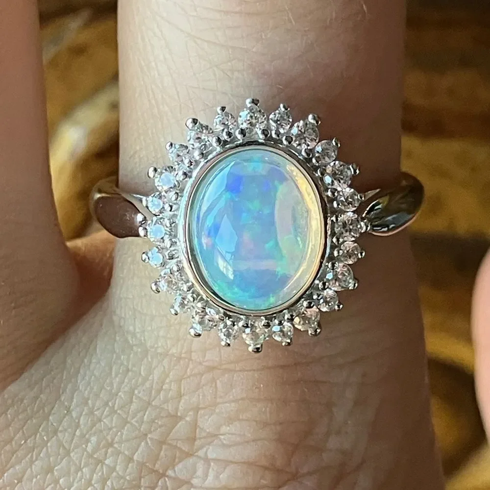 Natural Ethiopian Opal Sterling Silver Ring Size 10