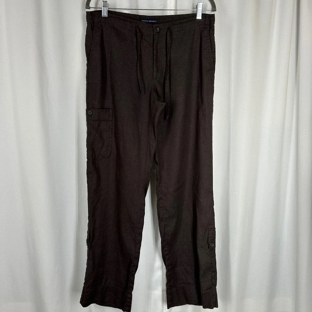 Banana‎ Republic Linen Blend Cargo Pants Size 6 Brown Roll Tab 30