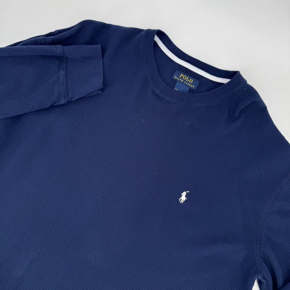Polo Ralph Lauren Mens 2XL Navy Blue Waffle Knit Long Sleeve Thermal Shirt Pony