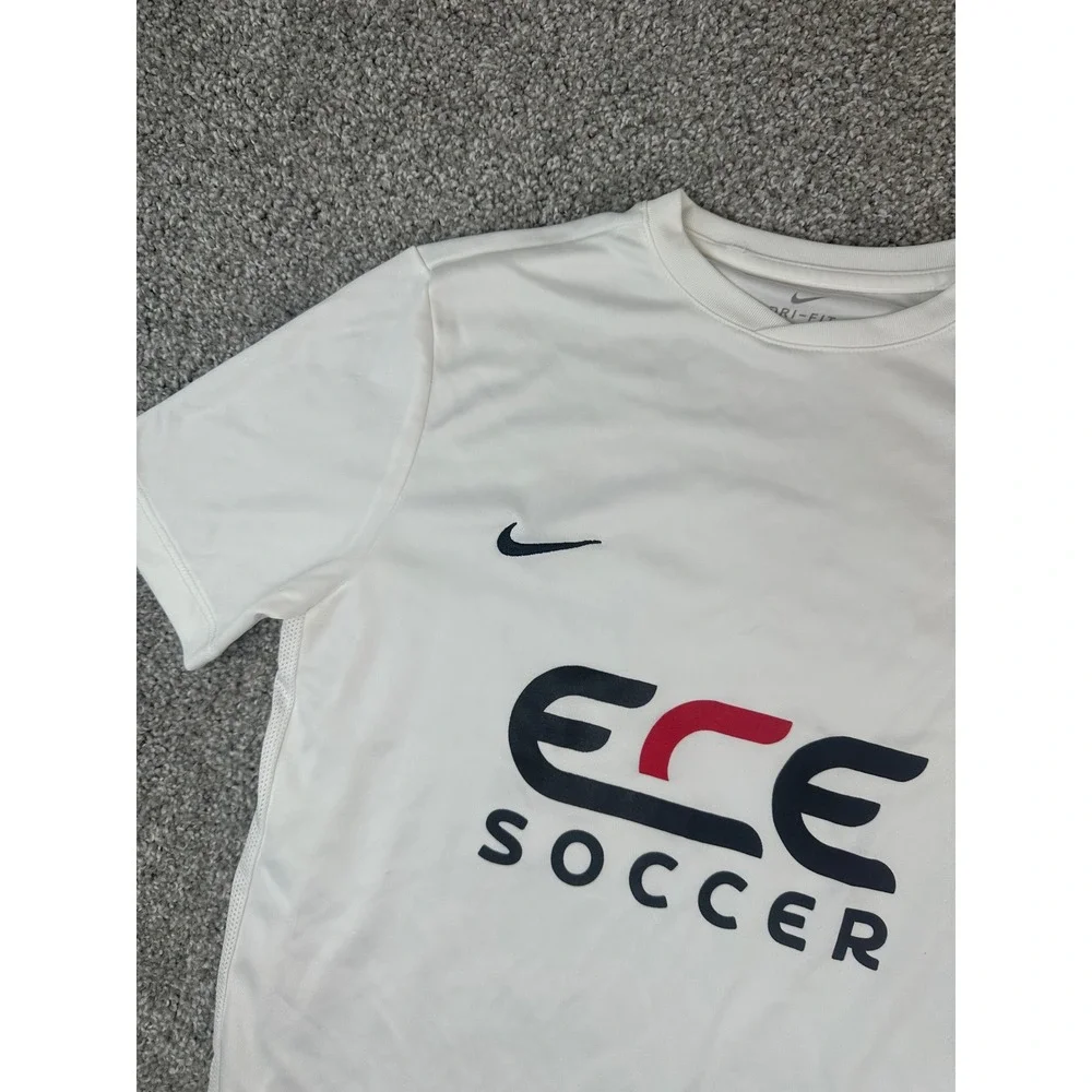 Nike Soccer Jersey Shirt Kids XL White ECE Soccer Dri-FIT Graphic Tee Sporty