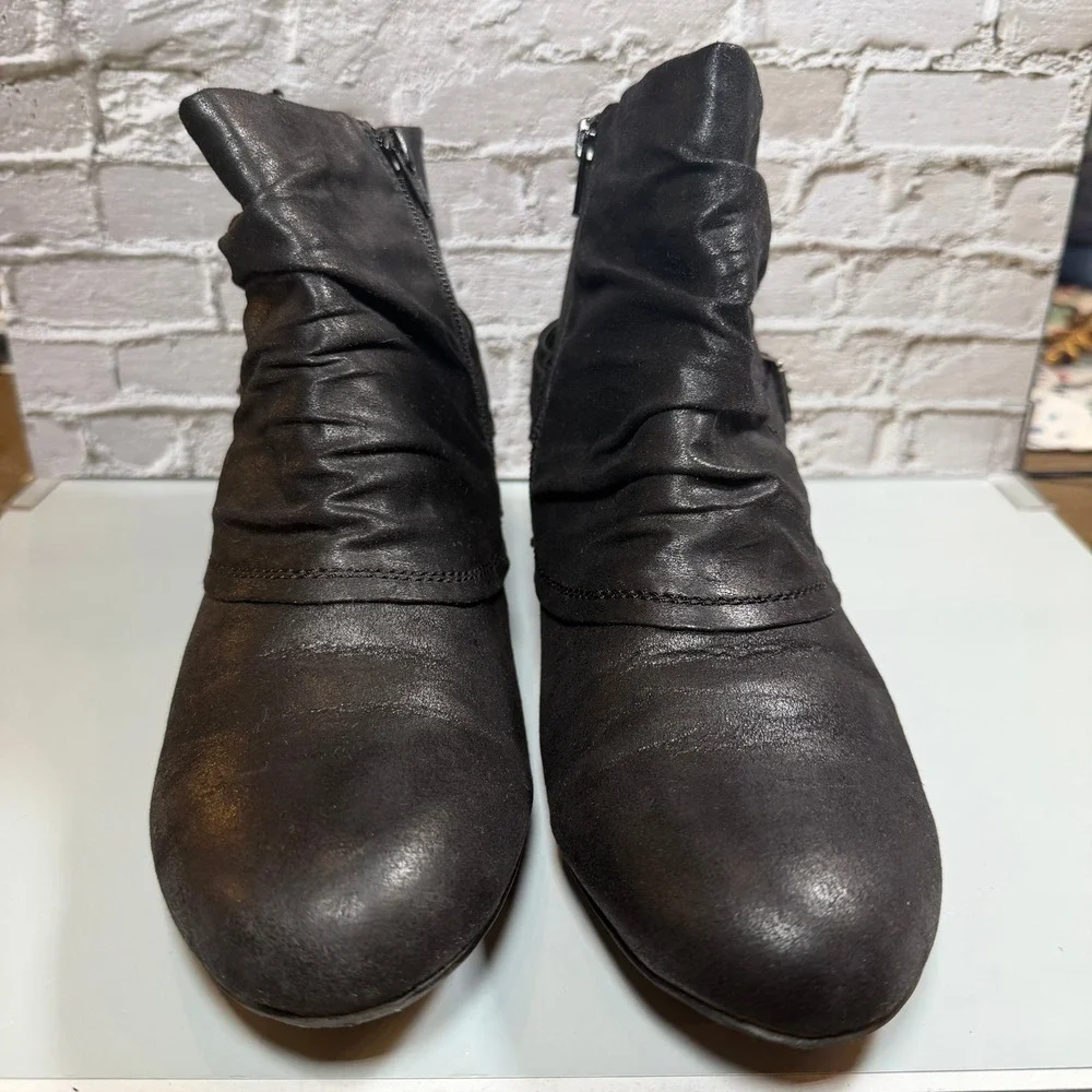 Kim Rogers Tanya Black Ankle Boots Women's 10M Ruched Buckle Side Zip Classic