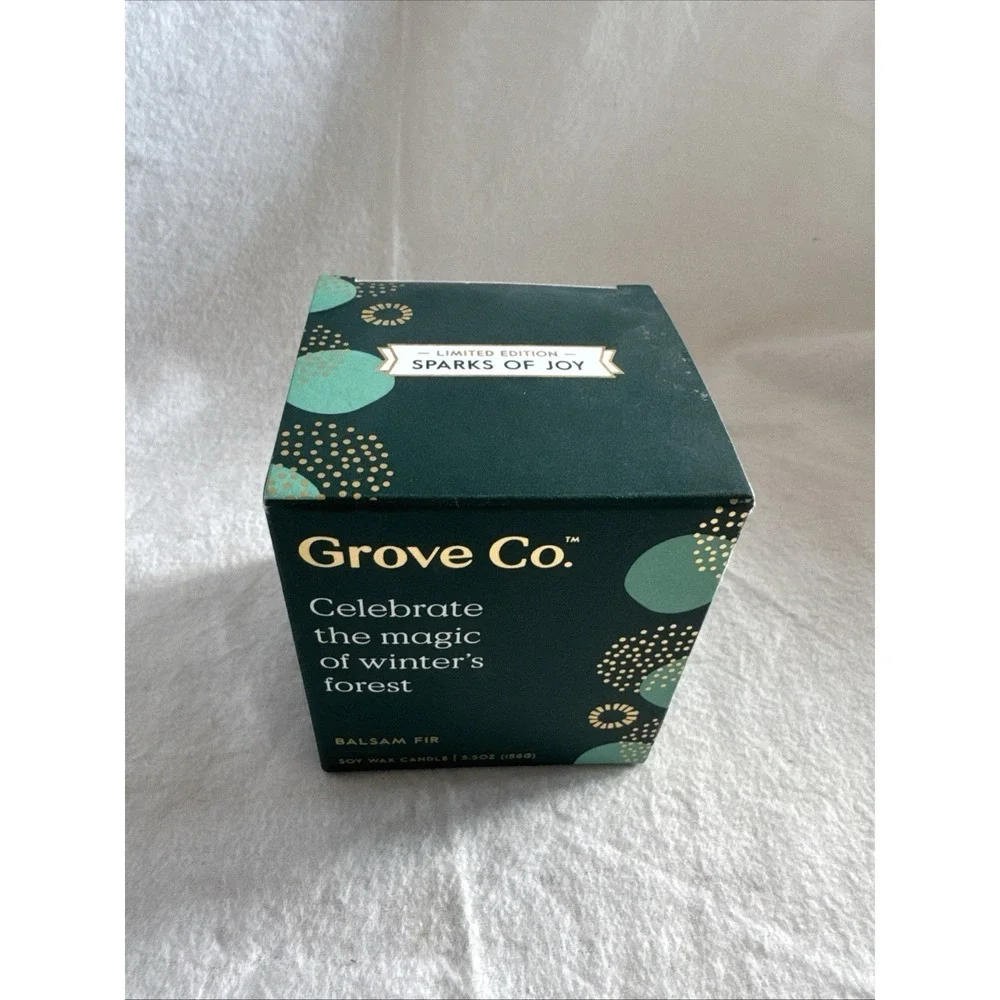 Grove Co. Sparks of Joy Candle‎ Balsam Fir Soy Wax Candle 7.5oz NEW 30 Hour Burn