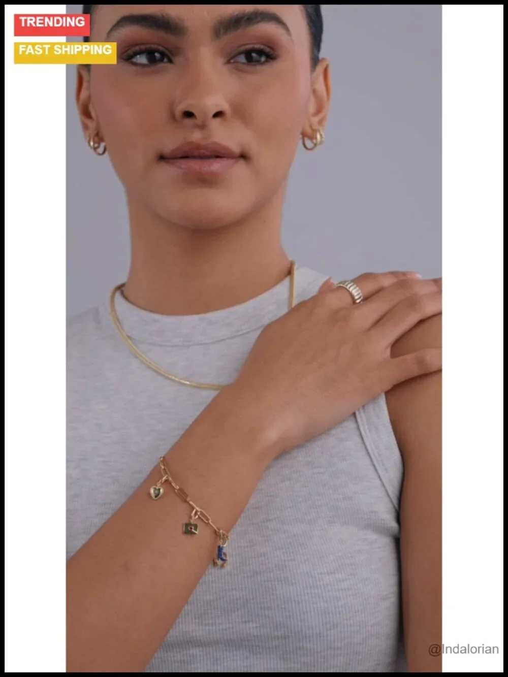 14K Gold Plated Charm Bracelet Removable Cowboy Boot Love Heart Horseshoe