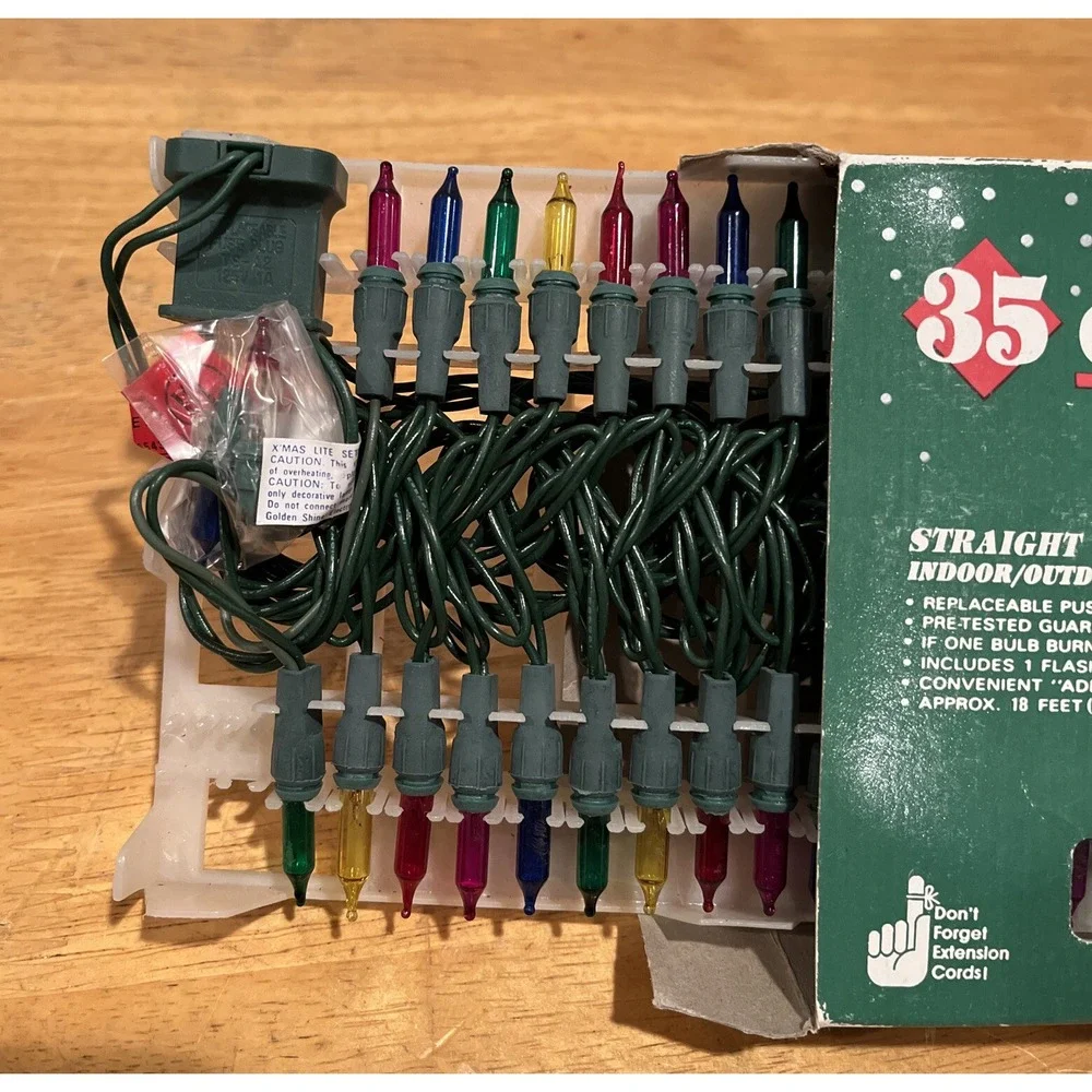 Vintage Christmas Lights Flashing Straight Line Multi-Color 35‎ Mini NOS