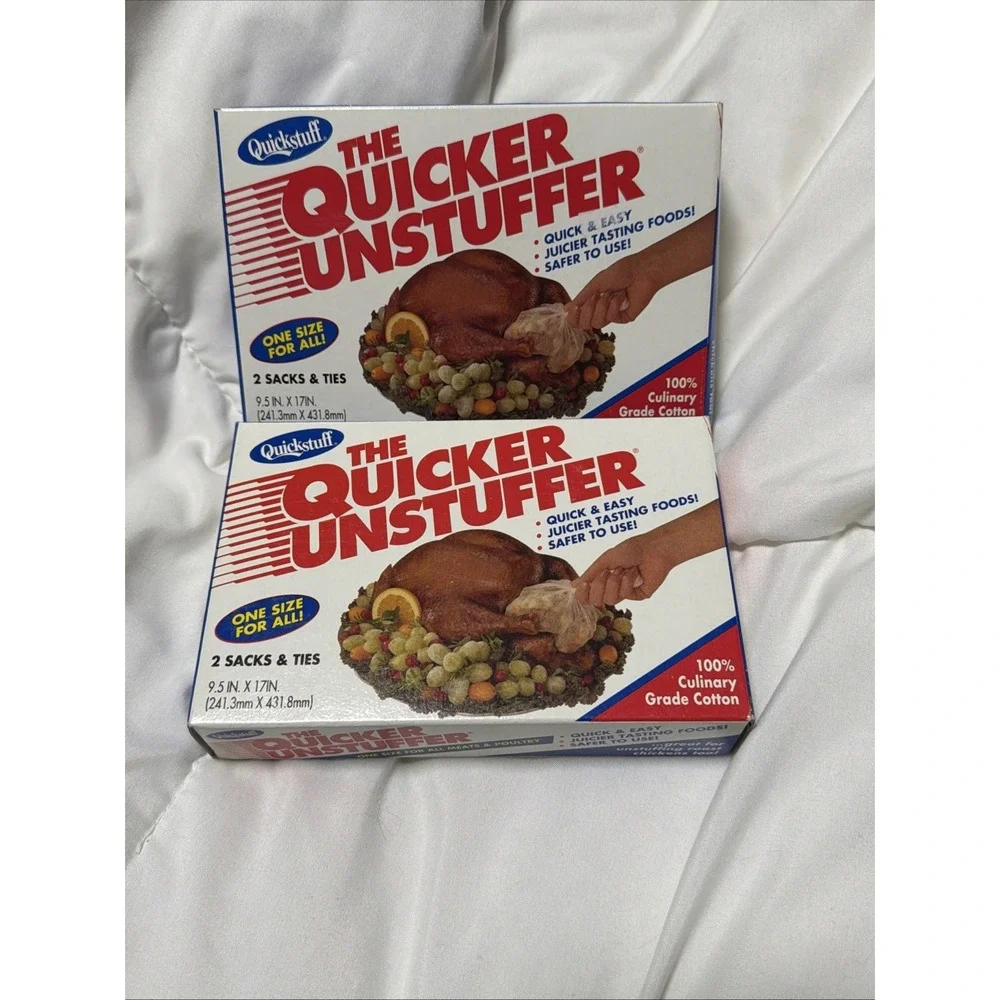 (2) Vintage Quickstuff The Quicker Unstuffer Stuffing Sacks & Ties 9.5