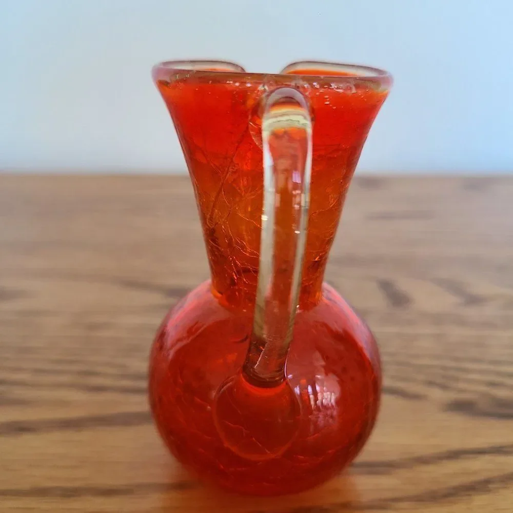 Mini Crackle Glass Pitcher Boho Shabby Chic Window Tabletop Dresser Mini Vase