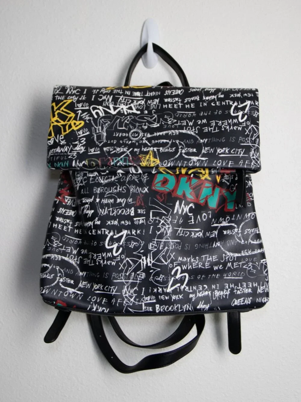 DKNY Tilly Graffiti Foldover Backpack NYC Print