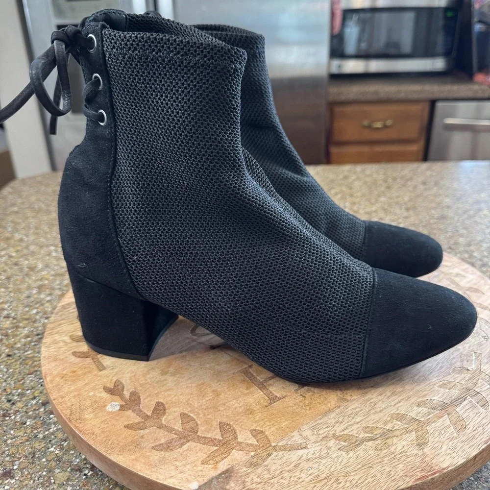 Schutz Emilia Ankle Boot 10B Black Knit Suede 2.5