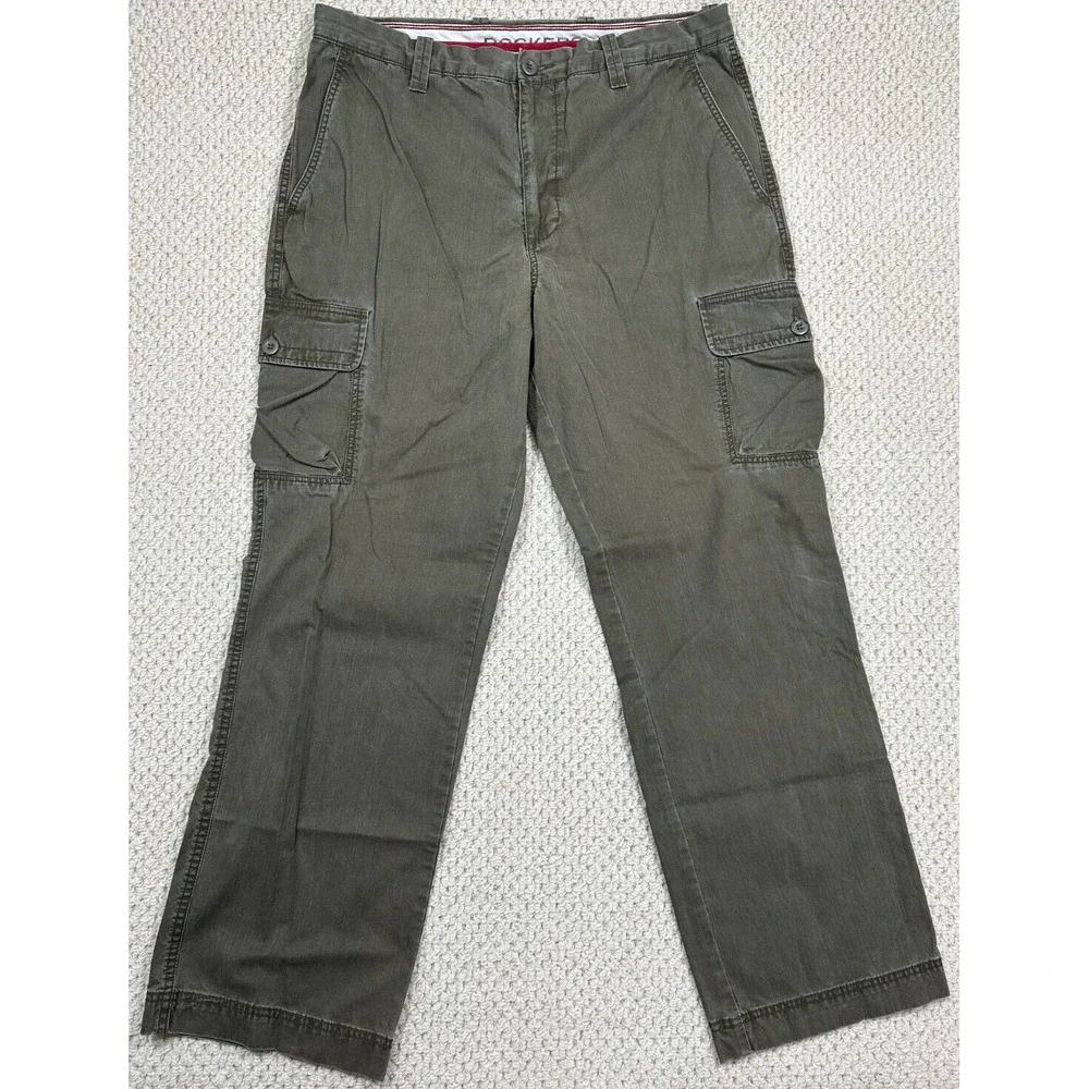 Dockers Pants Mens 38x33 Green Cargo Flat Front Relaxed Fit Field Khakis