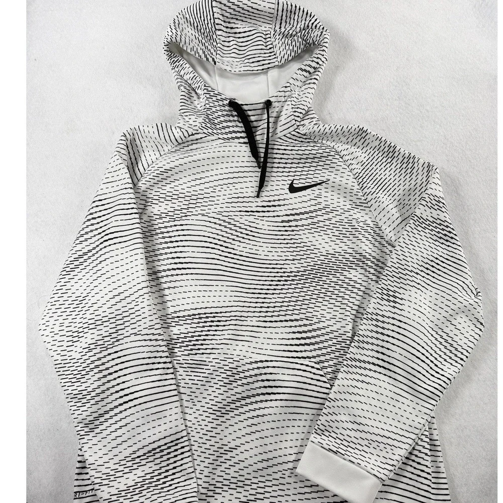 Nike Dri-FIT Mens XL Hoodie White Black Dash‎ Pattern Pullover Sweatshirt