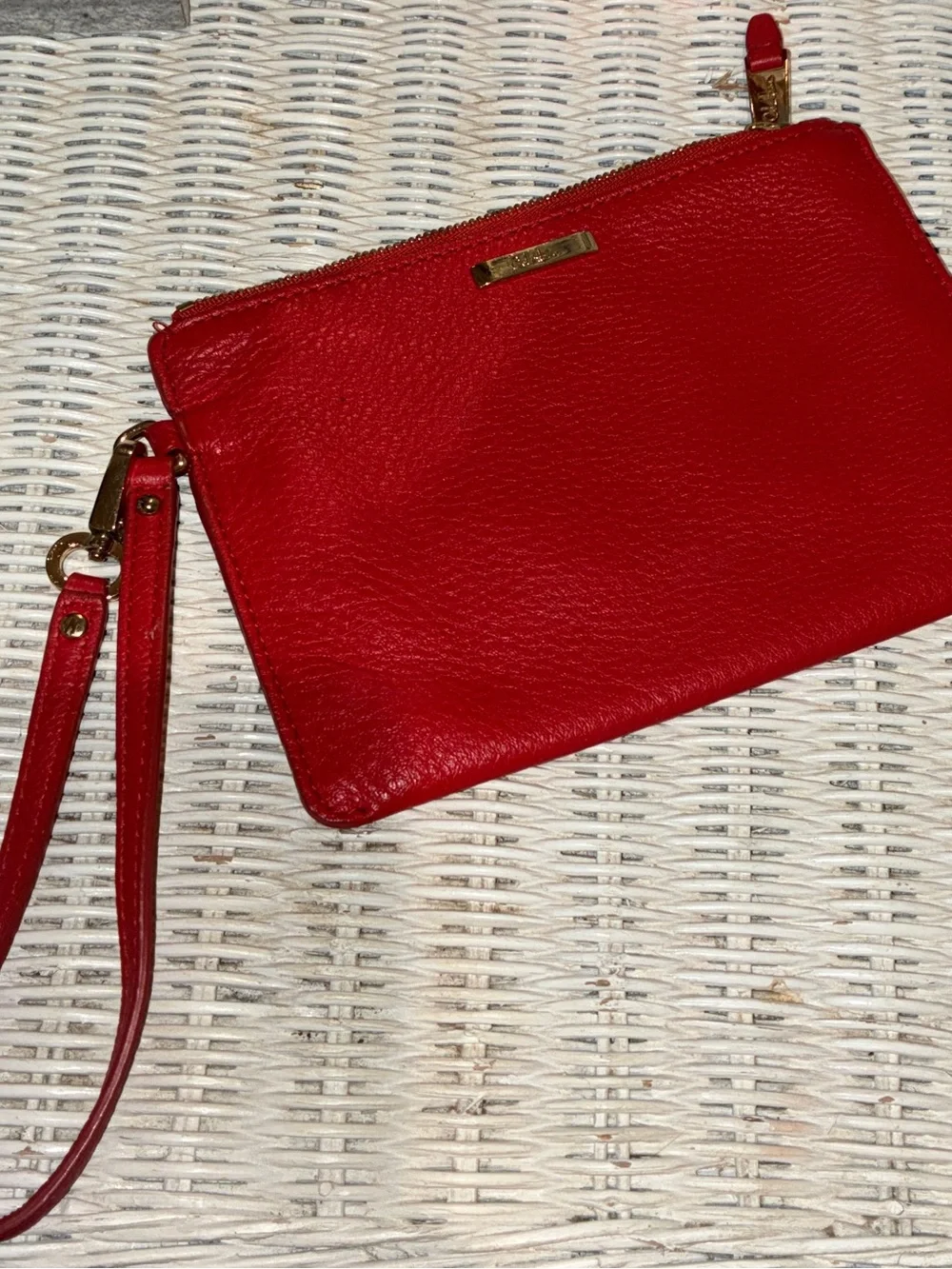 Cole Haan Red Pebbled Leather Gold Hardware Wristlet Clutch Wallet