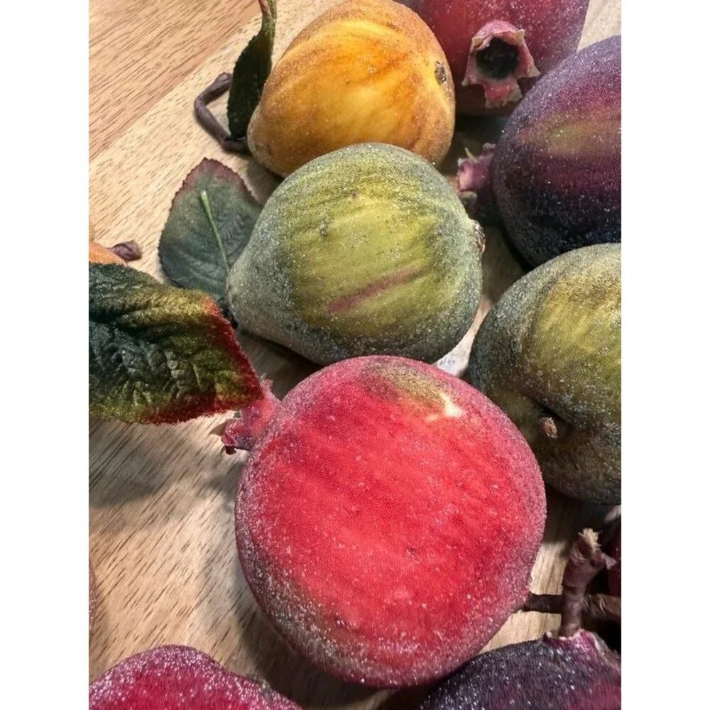 vtg Flocked Sugared Faux Fruit Bundle 20pc Pears Pomegranates apples Fall Decor