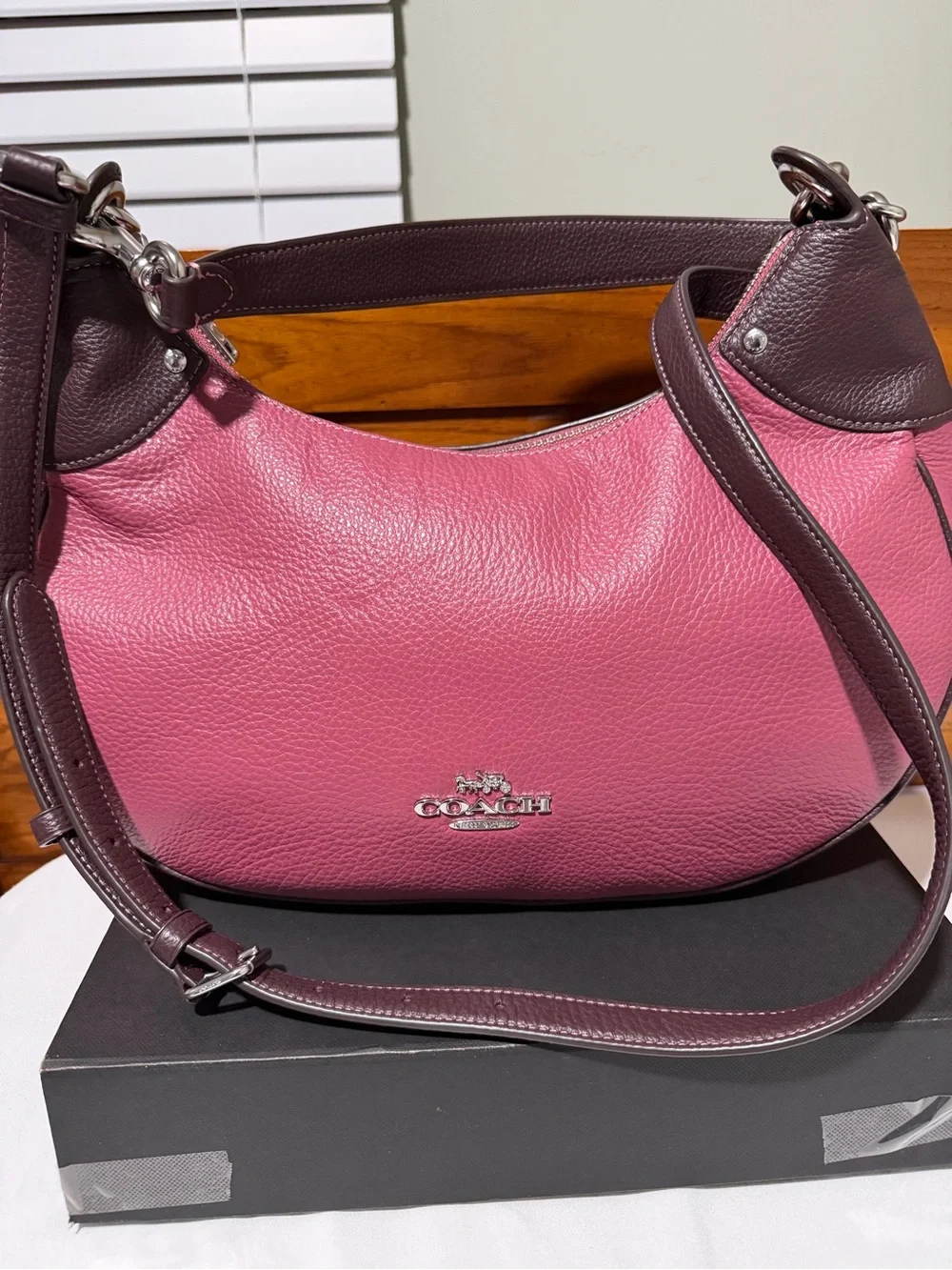 Coach Pebble Leather Mara Hobo Shoulder Bag Crossbody Style CJ864 Raspberry/Wine