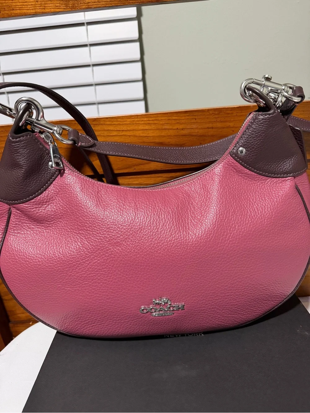 Coach Pebble Leather Mara Hobo Shoulder Bag Crossbody Style CJ864 Raspberry/Wine